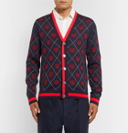 Gucci - Slim-Fit Webbing-Trimmed Wool-Jacquard Cardigan - Men - Navy