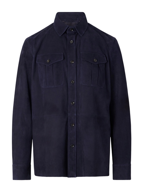 Photo: Ralph Lauren Purple label - Barrow Suede Overshirt - Blue