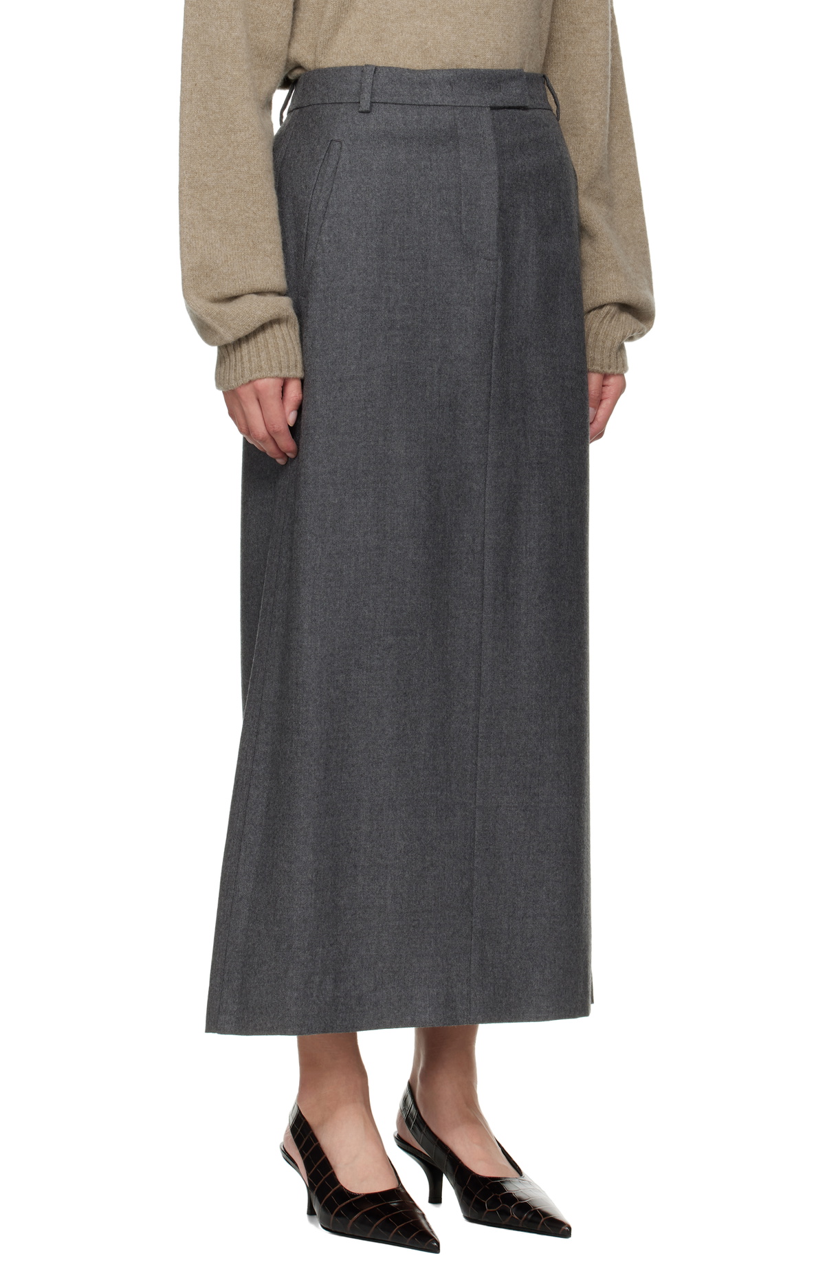 LE17SEPTEMBRE Gray Wool Tailored Maxi Skirt