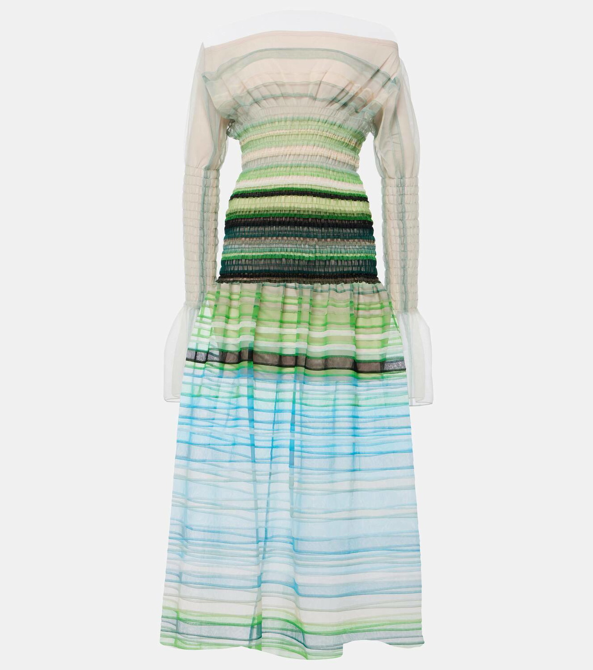 Susan Fang Striped smocked midi dress