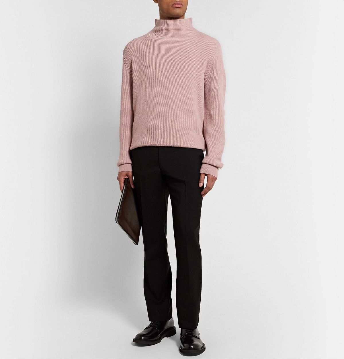 The Row Daniel Ribbed Cashmere Mock Neck Sweater Pink The Row