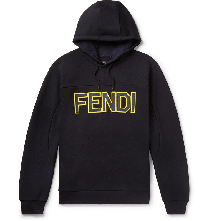 Photo: Fendi - Logo-Print Cotton-Blend Hoodie - Navy