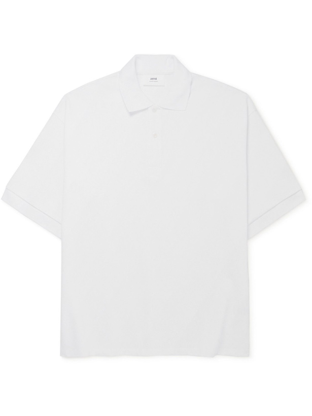 Photo: AMI PARIS - Logo-Appliquéd Cotton-Piqué Polo Shirt - White
