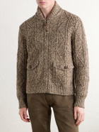 RRL - Shawl-Collar Aran Cable-Knit Wool, Cotton and Linen-Blend Zip-Up Cardigan - Brown