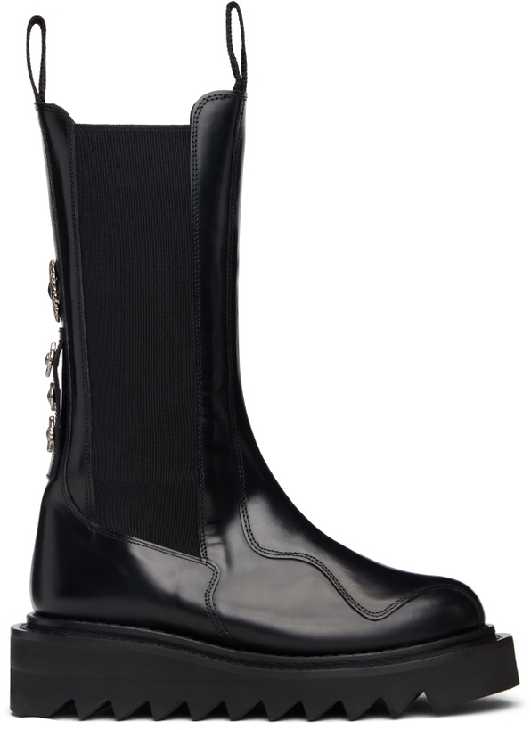 Photo: Toga Pulla SSENSE Exclusive Black Mid Calf Leather Chelsea Boots