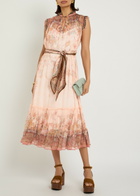 Zimmermann Alchemy Belted Paisley-print Chiffon Midi Dress Pink