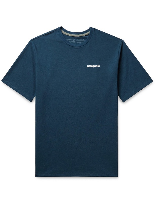 Photo: PATAGONIA - P-6 Logo Responsibili-Tee Printed Recycled Cotton-Blend Jersey T-Shirt - Blue - S
