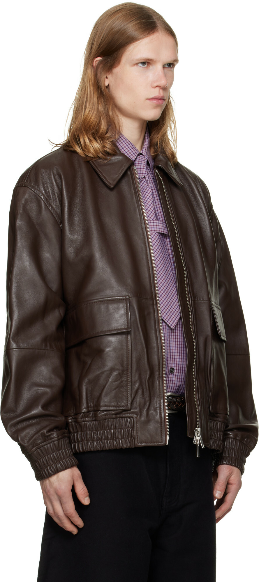 Studio Nicholson Brown Piston Leather Jacket