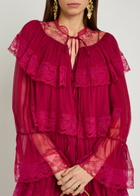 Chloe Ruffled Lace-trim Tiered Silk Maxi Dress Pink