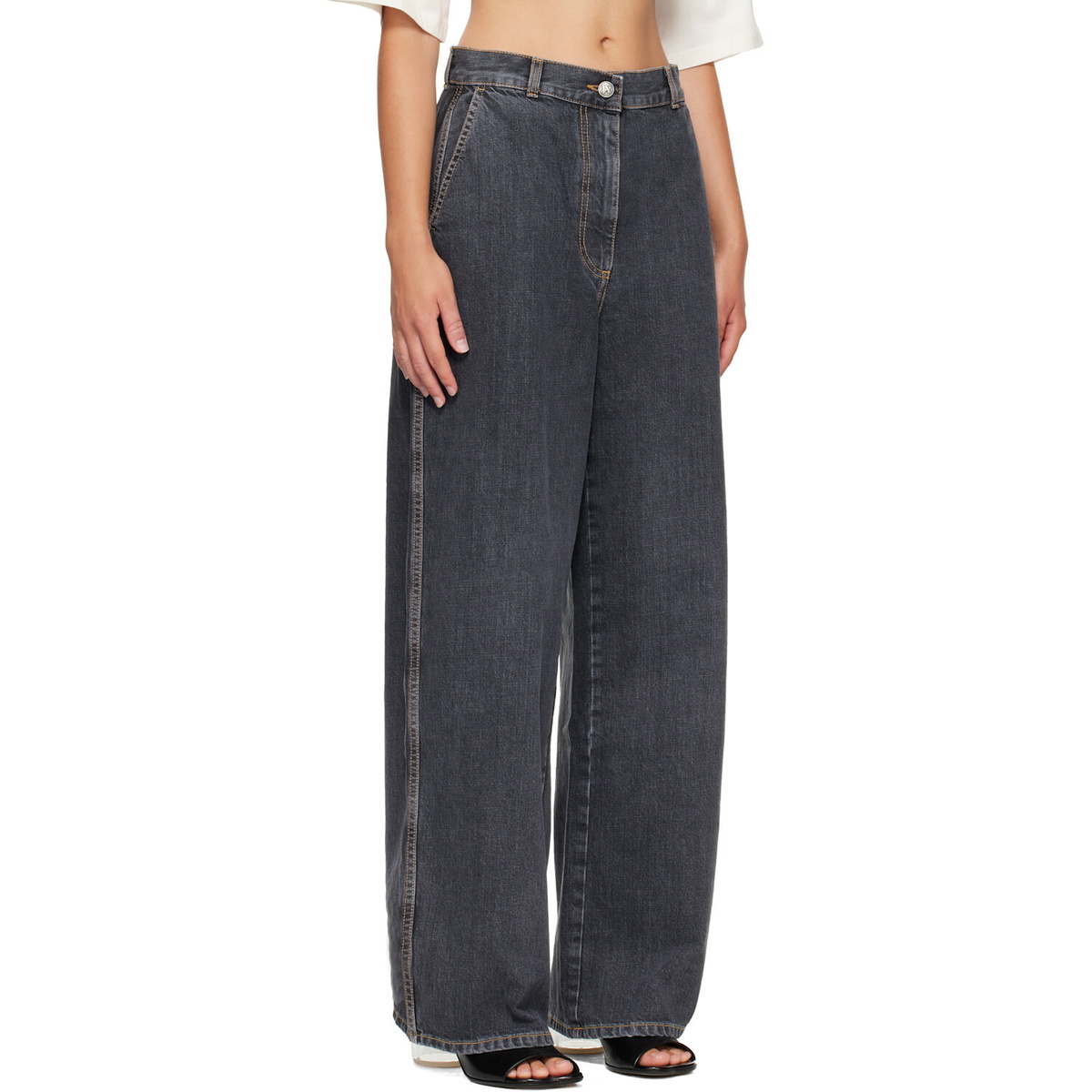 Palm Angels Gray Tree Logo Loose Jeans