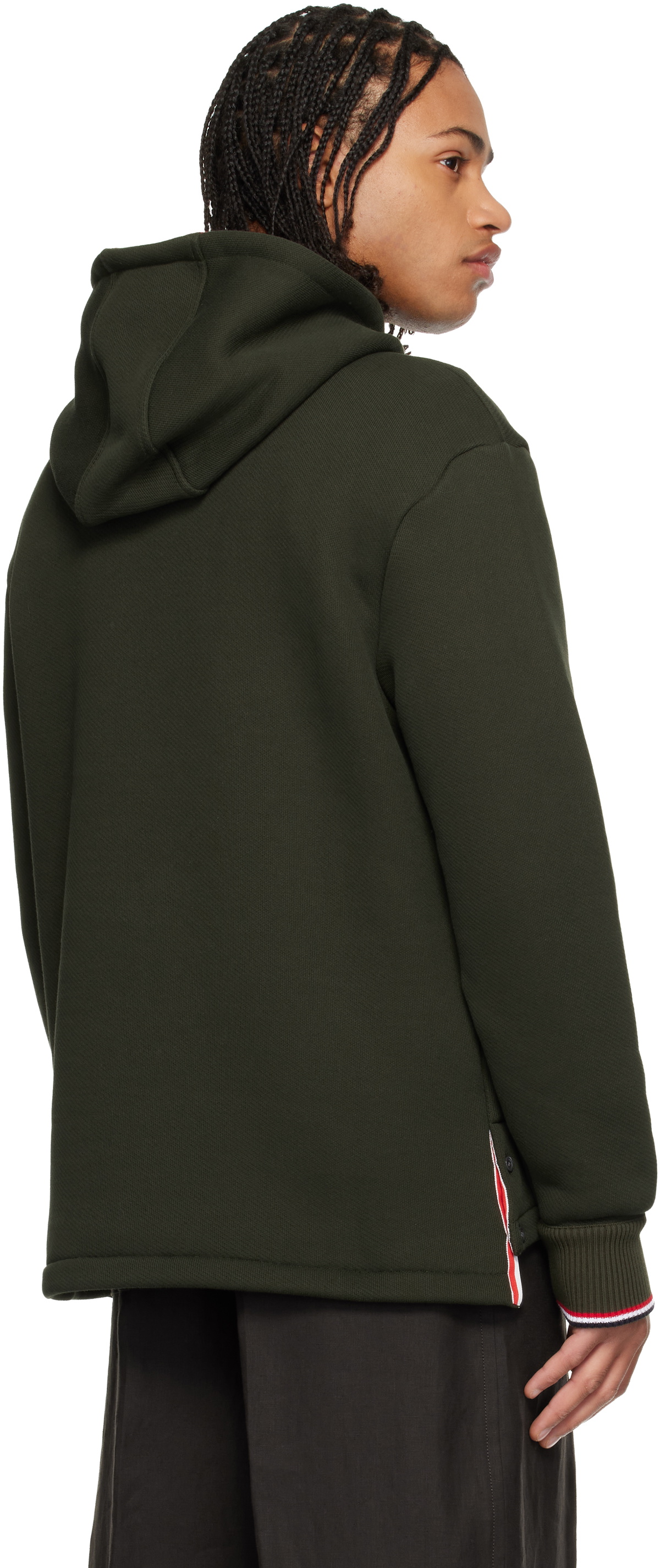Thom Browne Khaki Loopback Oversized RWB Stripe Hoodie
