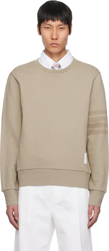 Photo: Thom Browne Beige Tonal 4-Bar Loopback Sweatshirt