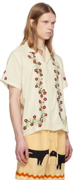 HARAGO Off-White Embroidered Bead Shirt