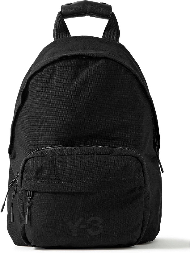 Photo: Y-3 - Logo-Embroidered Leather-Trimmed Cotton-Canvas Backpack - Black