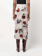 DRIES VAN NOTEN - Rose Print Velvet Long Skirt