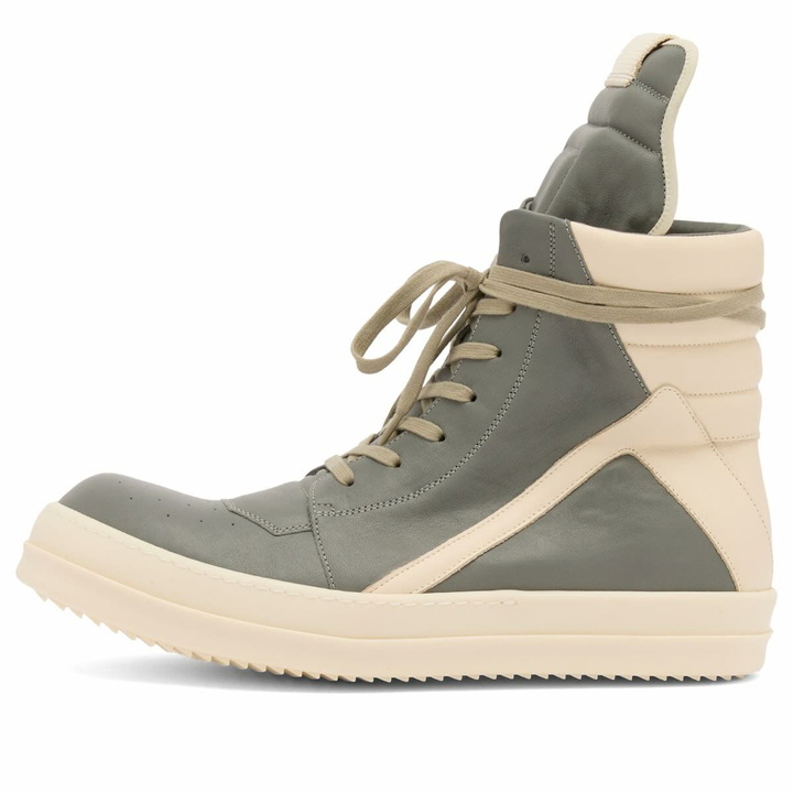 Photo: Rick Owens Men's Leather Geobasket Sneakers in Washed Indigo/Milk
