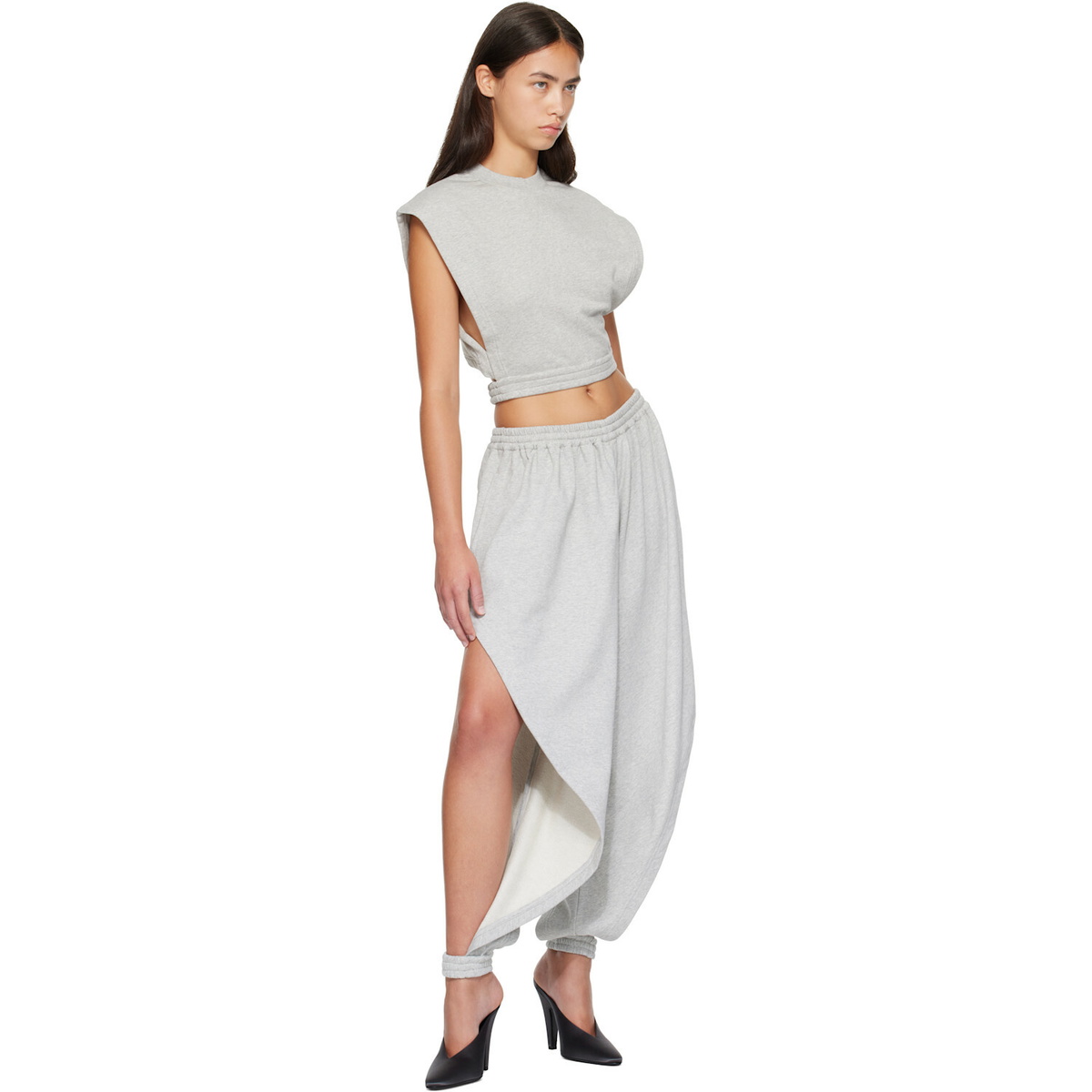 ALAÏA Gray Fleece Jersey Crop Top
