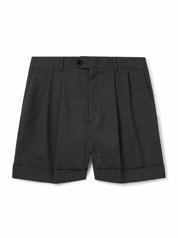Photo: CELINE - Straight-Leg Pleated Wool Shorts - Gray