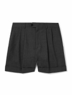 CELINE - Straight-Leg Pleated Wool Shorts - Gray