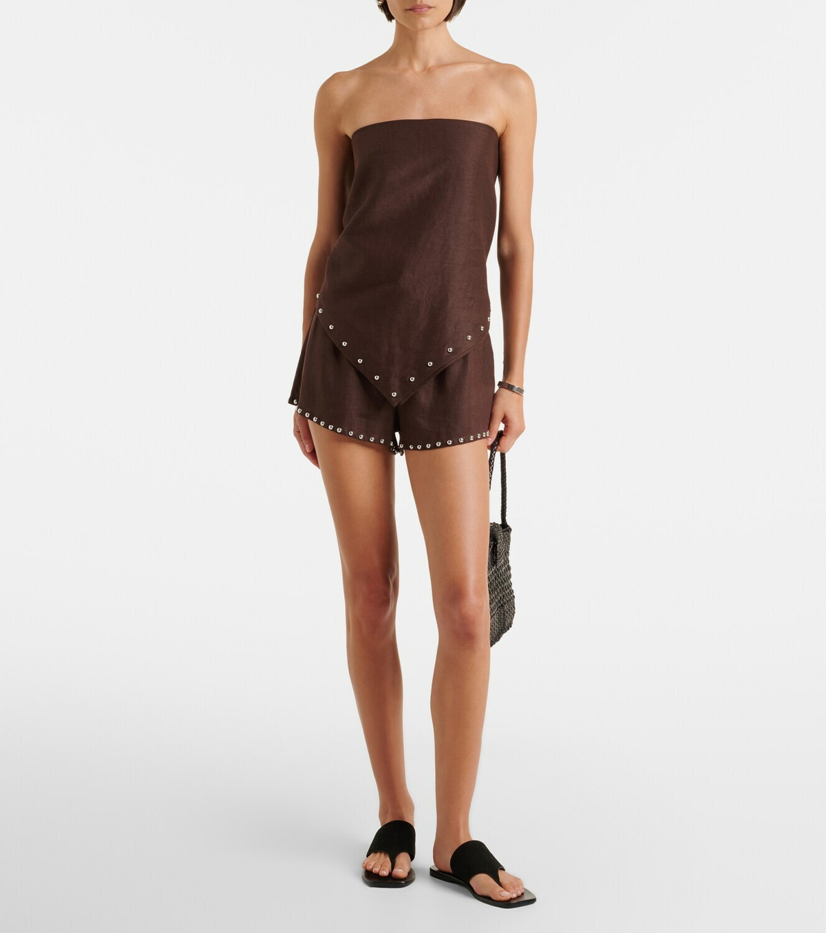 Staud Paddle embellished linen shorts