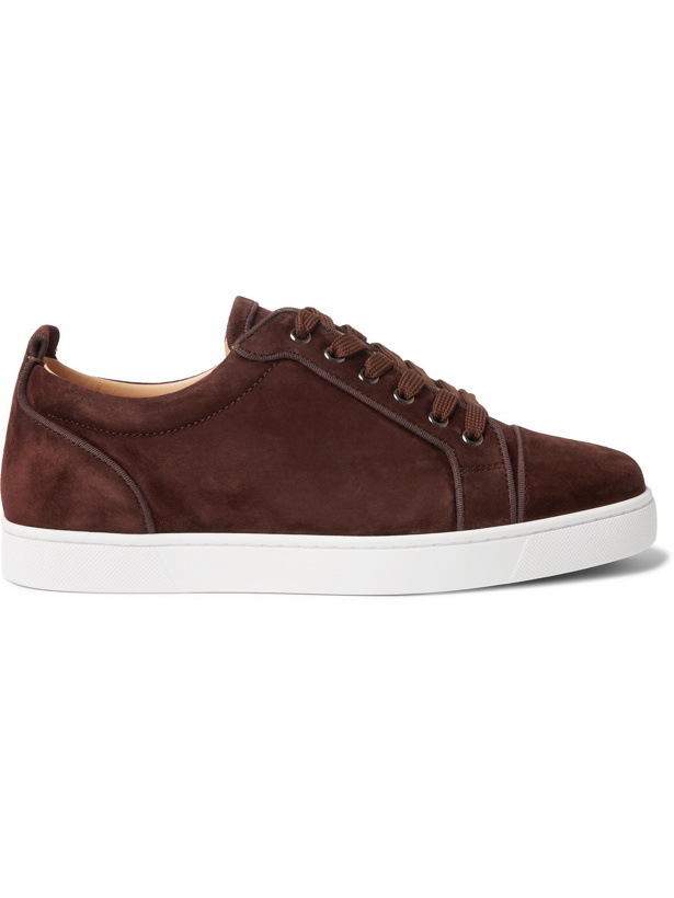 Photo: CHRISTIAN LOUBOUTIN - Louis Junior Orlato Grosgrain-Trimmed Suede Sneakers - Brown - EU 42