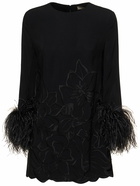 ELIE SAAB - Heavy Cady Embroidered Shirt W/feathers