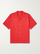 A.PRESSE - Convertible-Collar Silk and Linen-Blend Shirt - Red