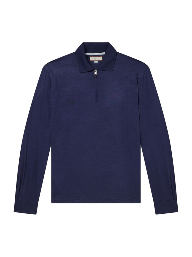 Photo: Canali - Wool-Jersey Half-Zip Polo Shirt - Blue