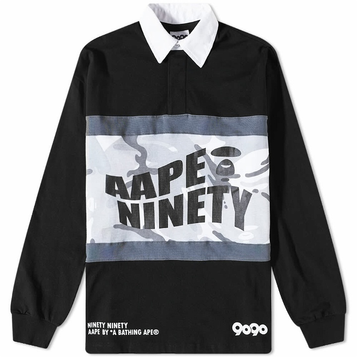 Photo: Men's AAPE x 9090 Rugby Polo Shirt in Black