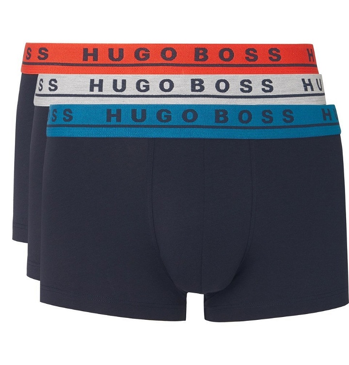Photo: Hugo Boss - Three-Pack Stretch-Cotton Boxer Briefs - Navy