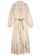 Zimmermann Wylie Embroidered Linen Midi Dress Cream
