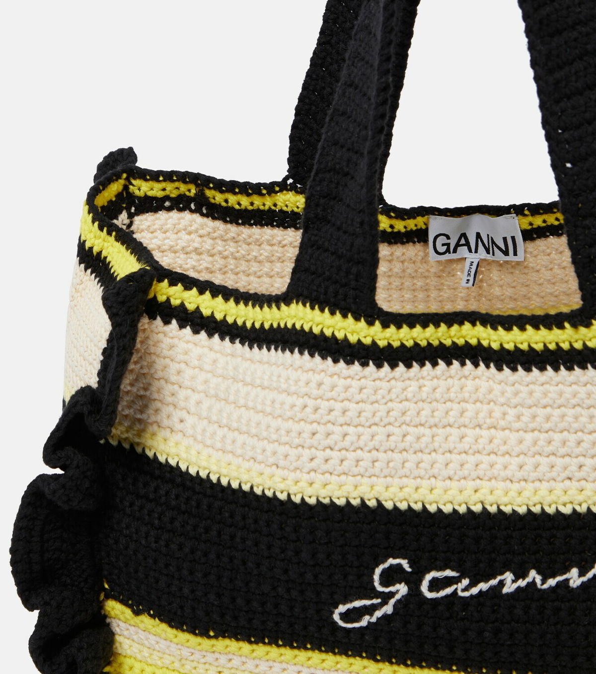 ☆人気☆【GANNI】☆LOGO EMBROIDERED CROCHET FRILL TOTE BAG☆ Ganni - Frill-trimmed crochet tote bag GANNI