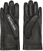 Balenciaga Black Leather Logo Gloves