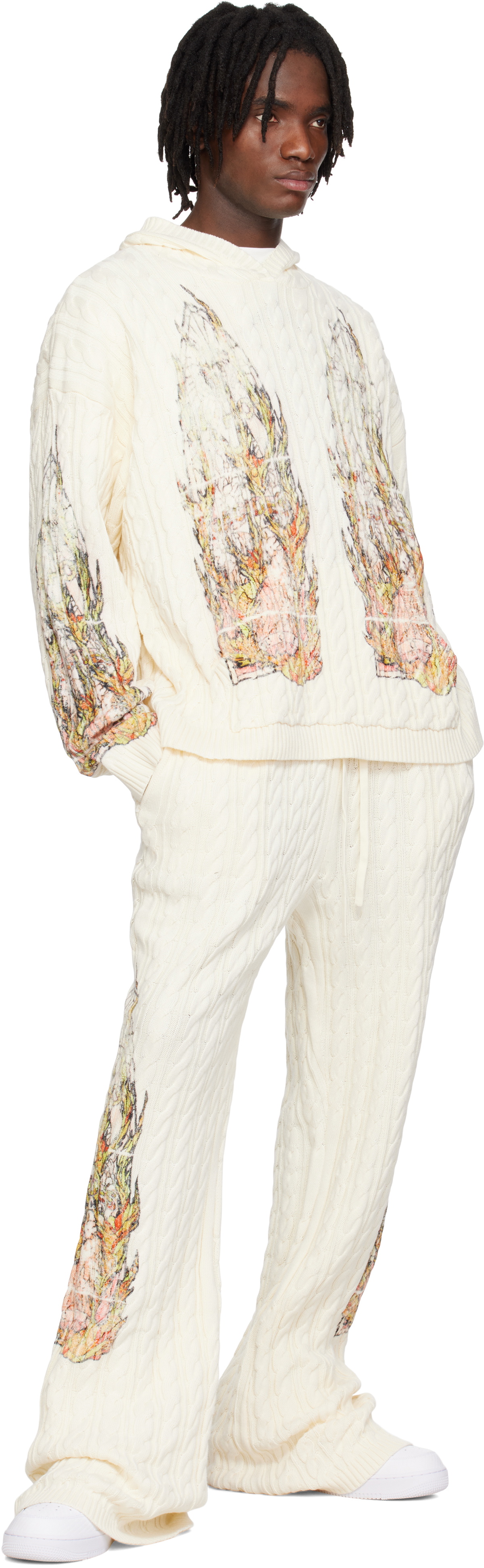 Who Decides War Off-White Flame Glass Cable Knit Sweatpants