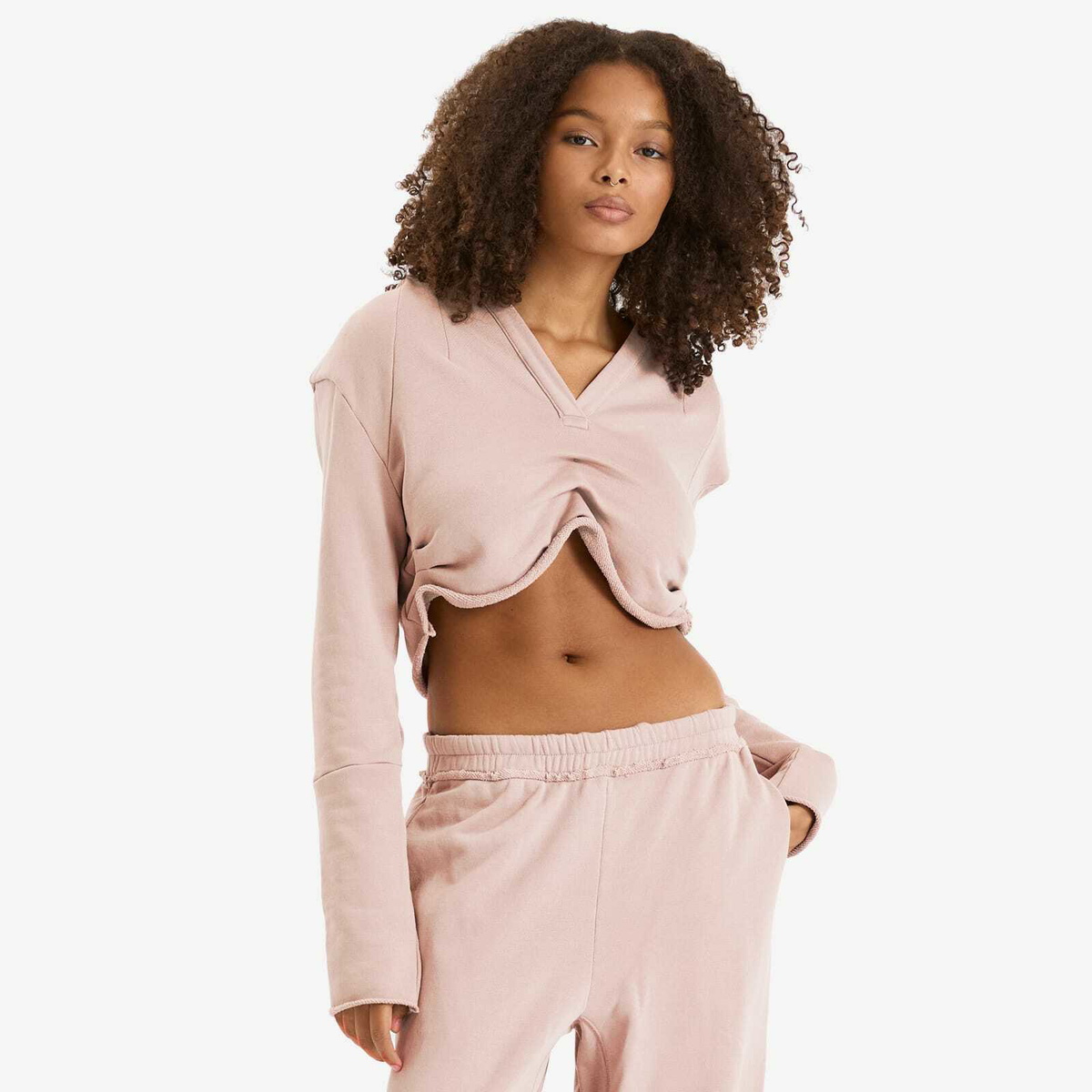 SKIMS Women's Shoulder Pad Cropped Hoodie in Fawn SKIMS