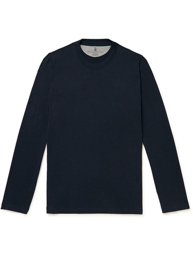 Photo: Brunello Cucinelli - Slim-Fit Cotton-Jersey T-Shirt - Blue