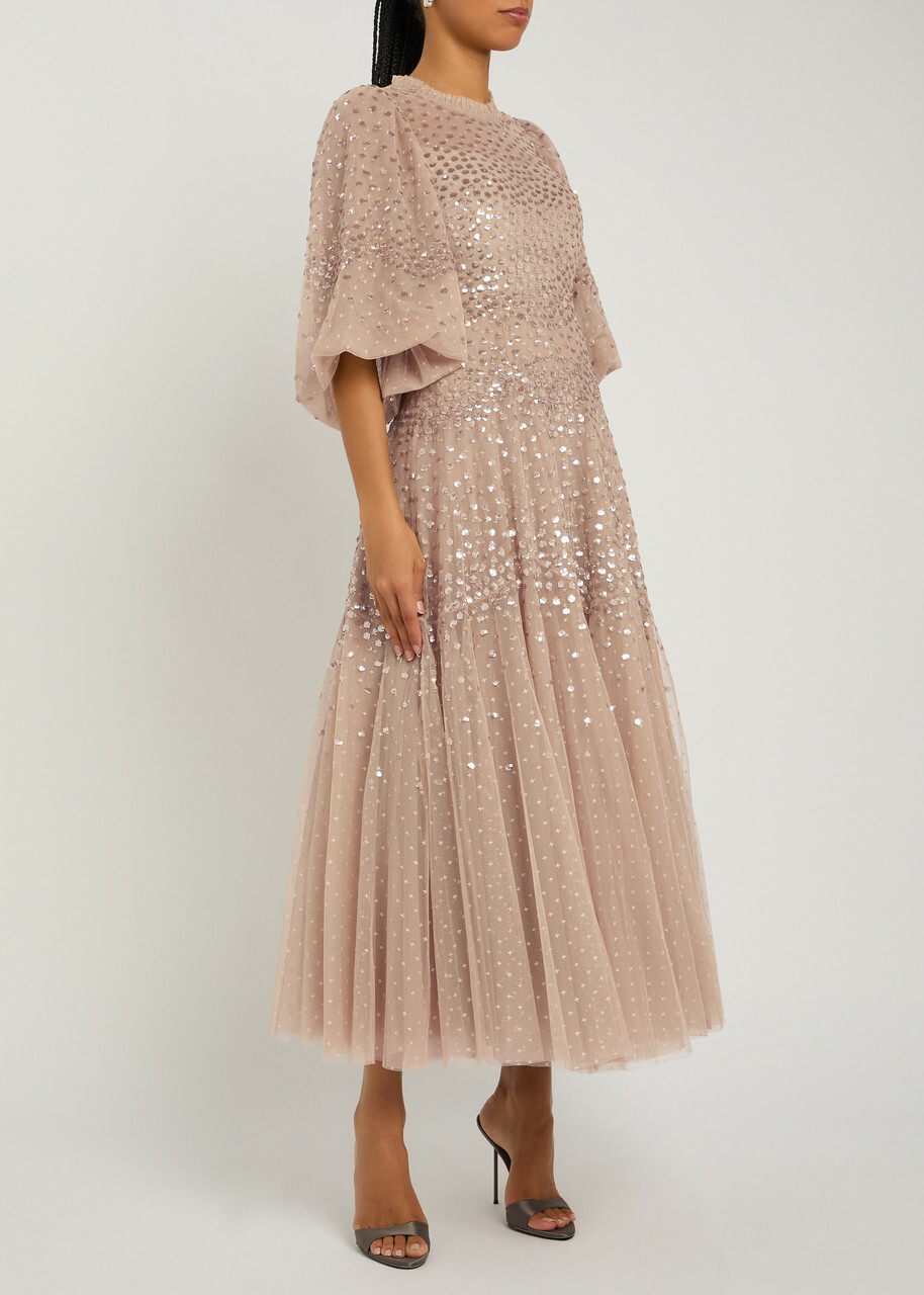 Needle & Thread Sequin-embellished Tulle Gown Light Pink