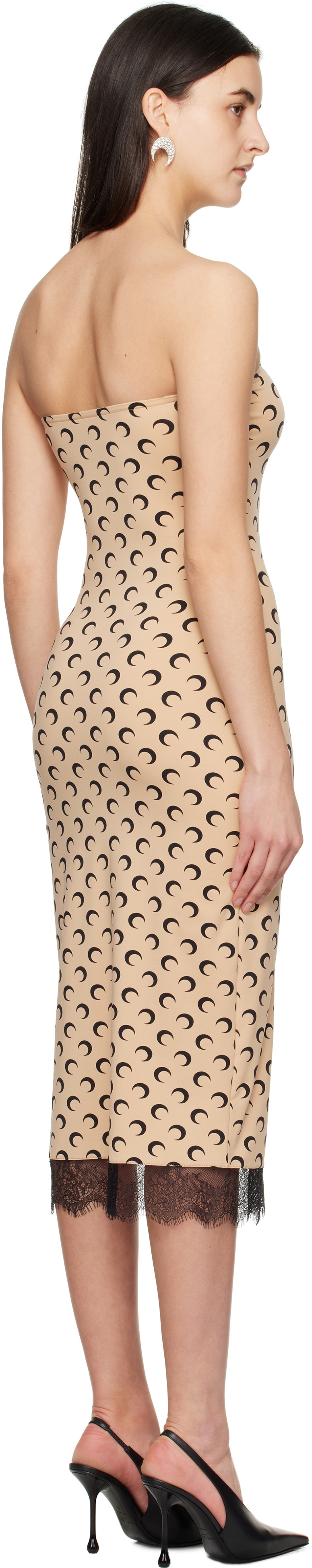 Marine Serre Beige Recycled Moon Jersey Bustier Midi Dress