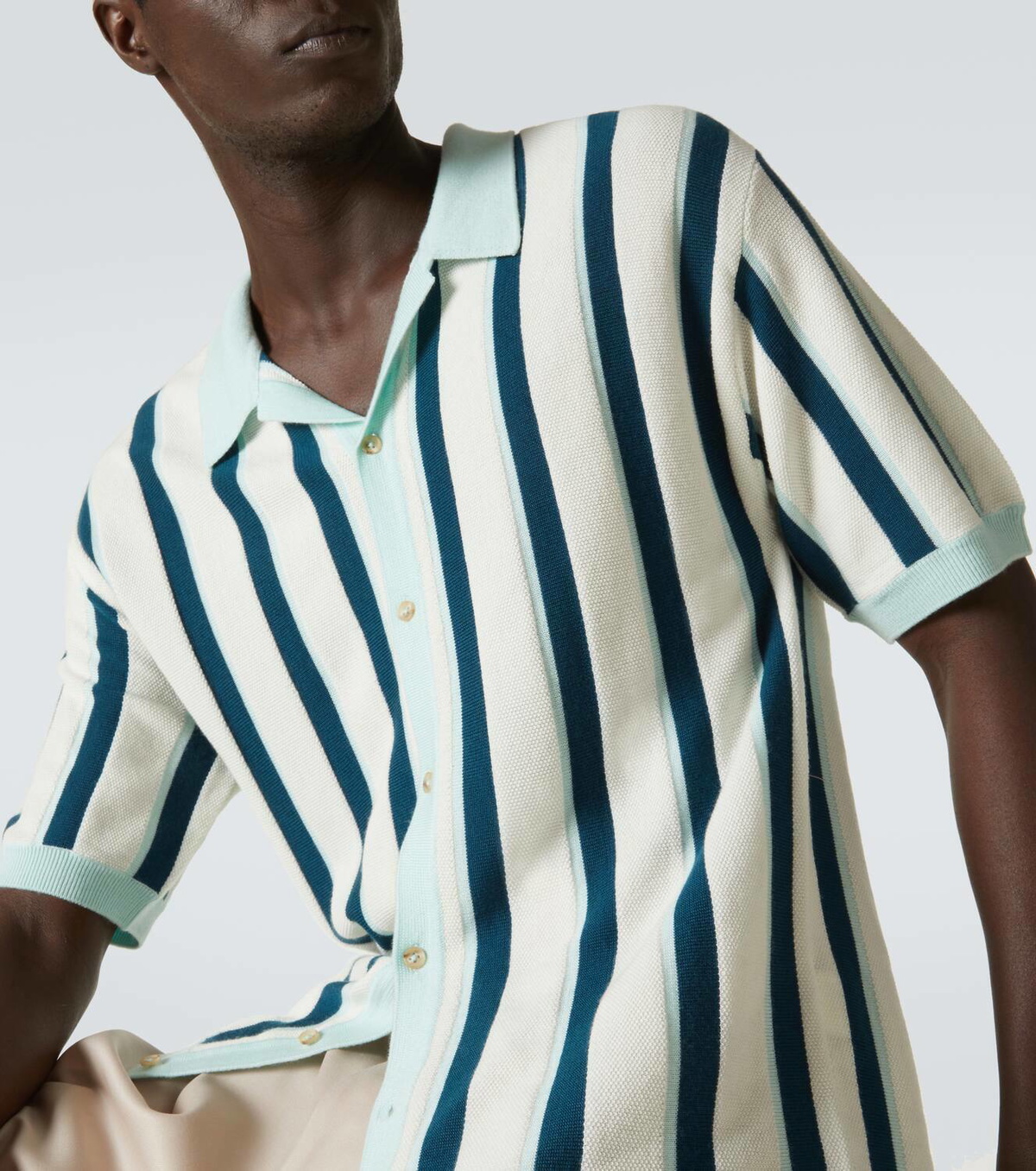 King & Tuckfield Striped knitted wool bowling shirt