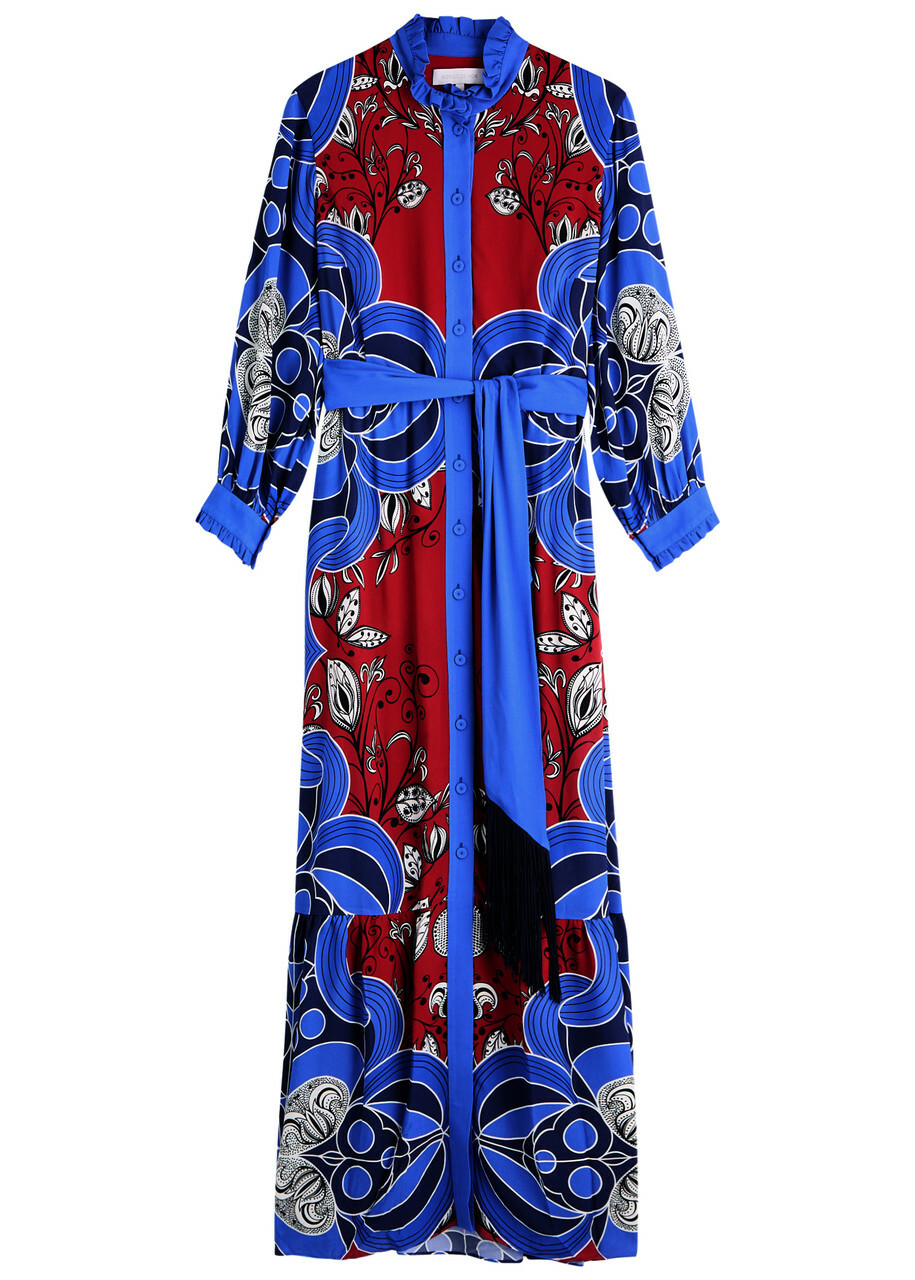 Borgo DE Nor Demi Printed Midi Shirt Dress Blue And White