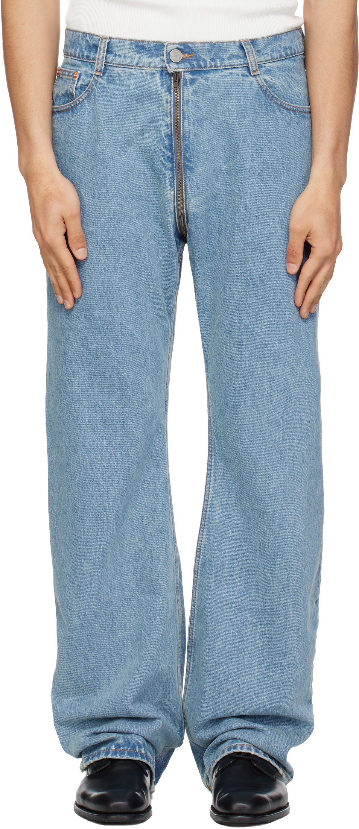 VETEMENTS Blue Allover Zip O-Leg Jeans