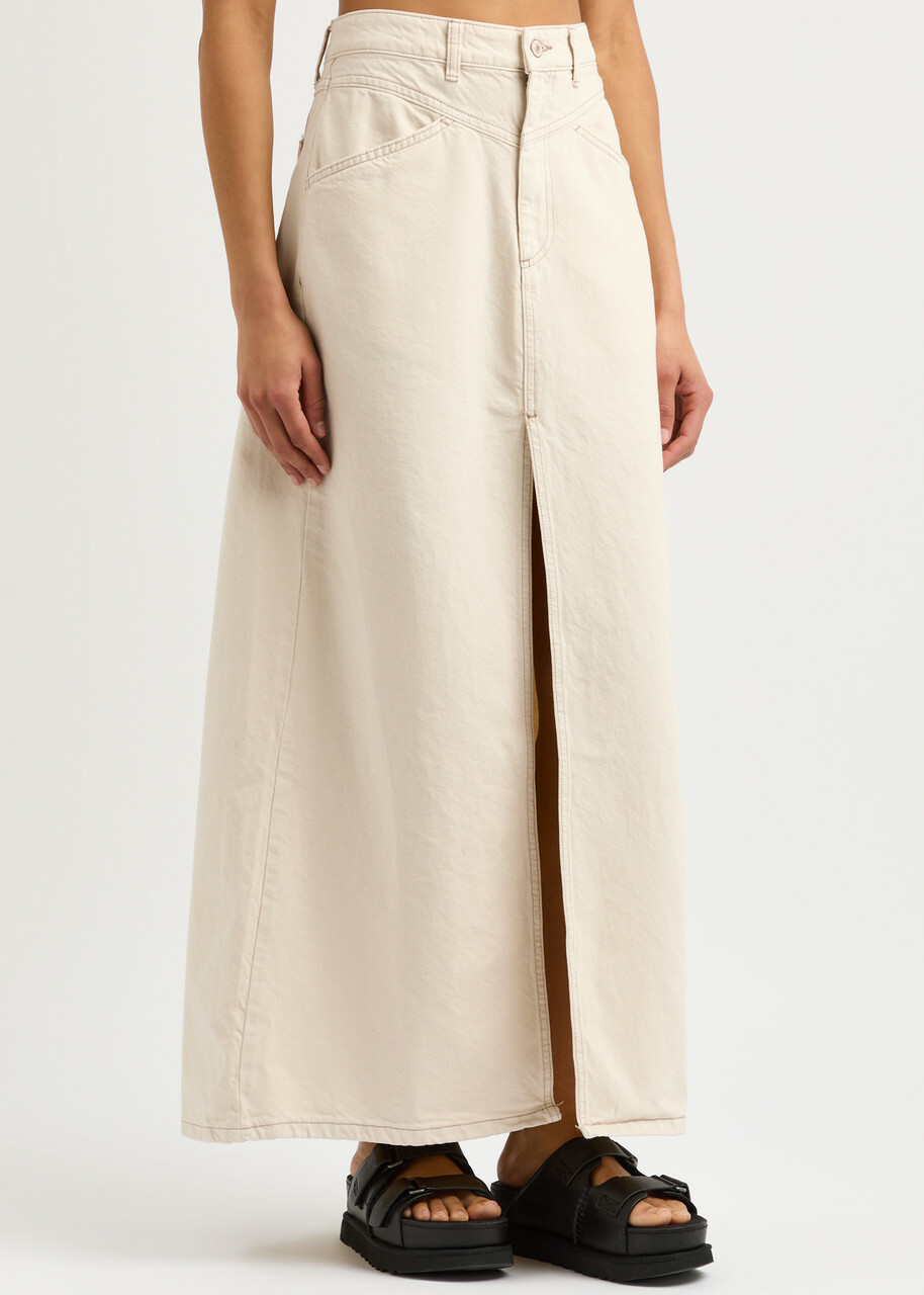 Free People Come As You Are Denim Maxi Skirt Cream