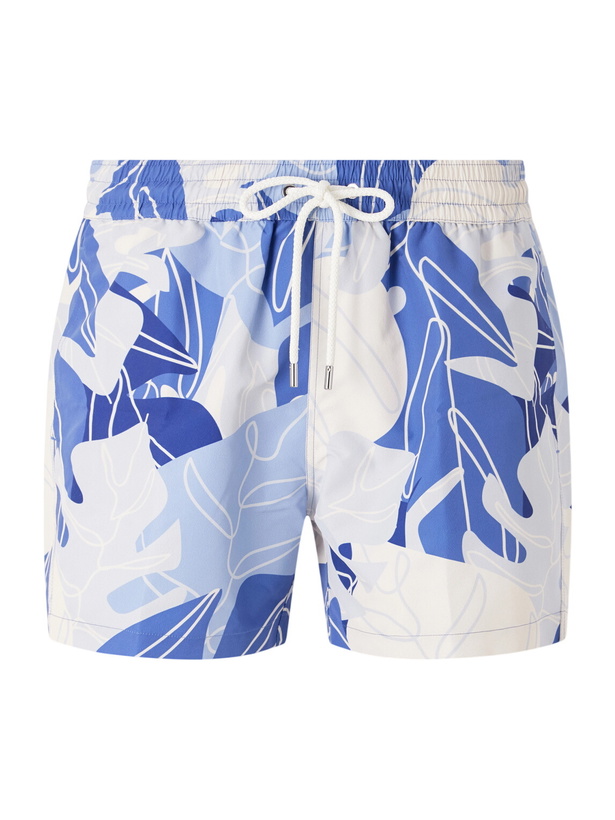 Photo: Frescobol Carioca - Rio Straight-Leg Mid-Length Printed Recycled Swim Shorts - Blue