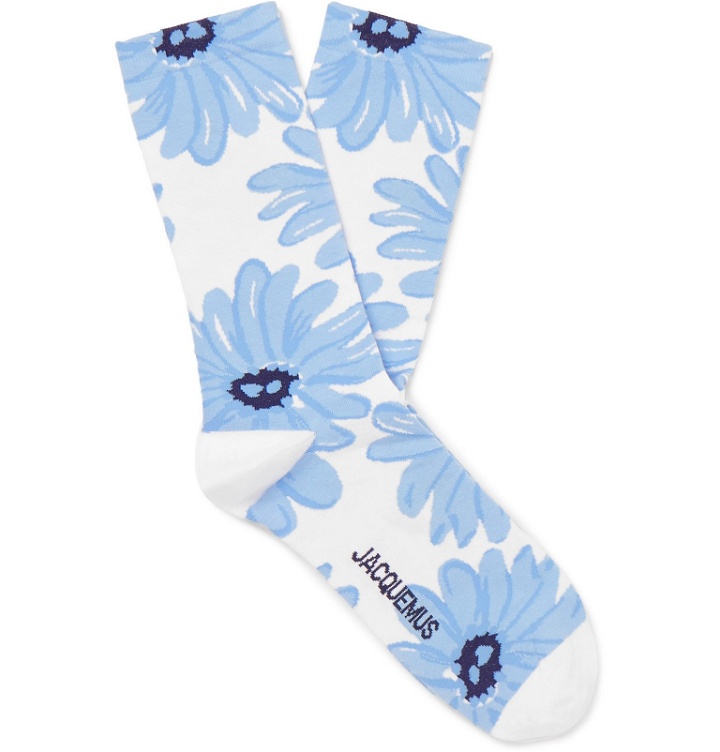Photo: Jacquemus - Floral-Intarsia Stretch Cotton-Blend Socks - Blue