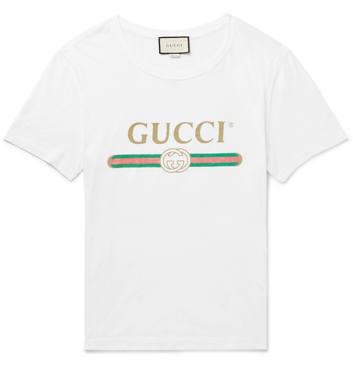 Photo: Gucci - Distressed Printed Cotton-Jersey T-Shirt - Men - White