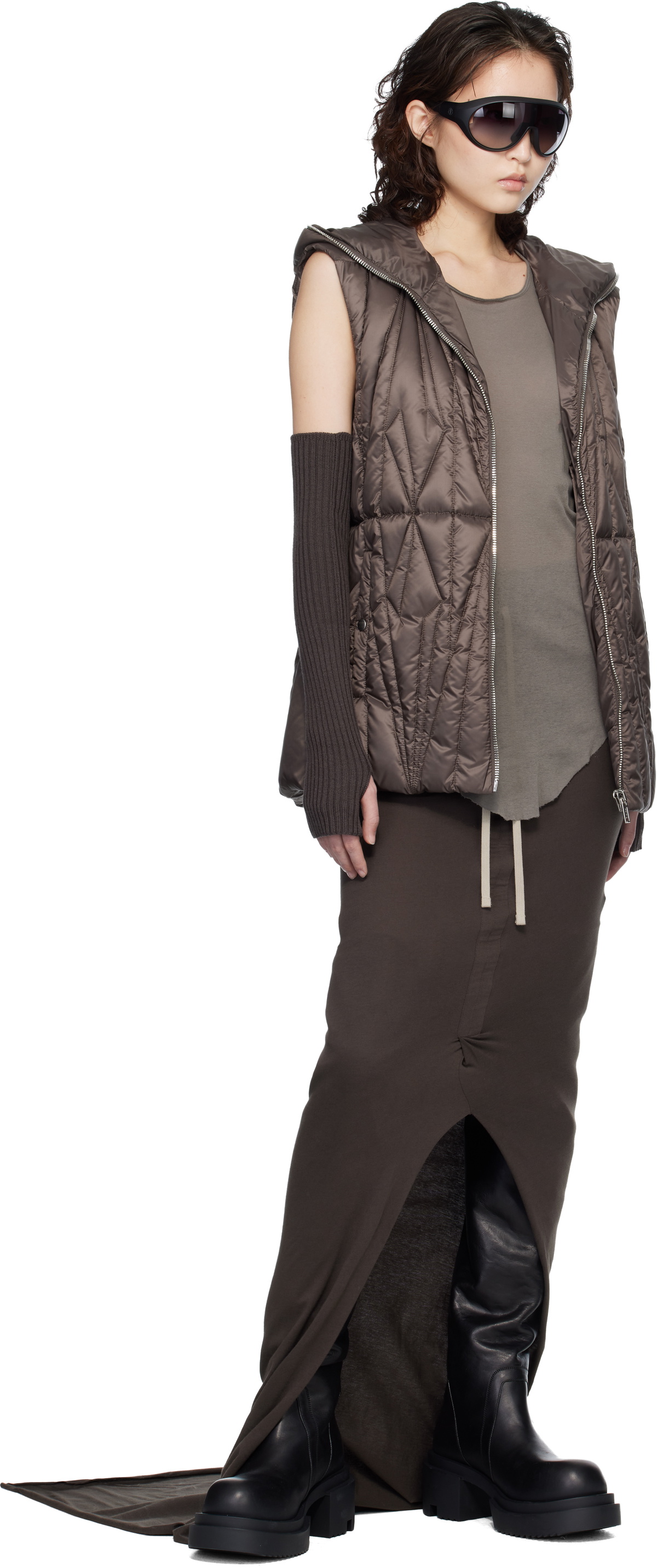Rick Owens Moncler + Rick Owens Brown Geocamo Ziplock Down Vest