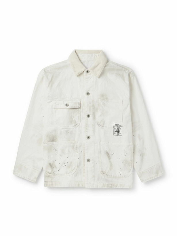 Photo: Neighborhood - Corduroy-Trimmed Paint-Splattered Denim Jacket - White