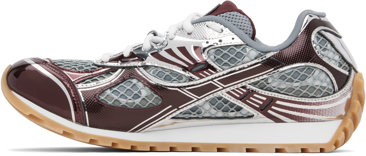 Bottega Veneta Burgundy & Silver Orbit Sneakers Bottega Veneta display picture 3