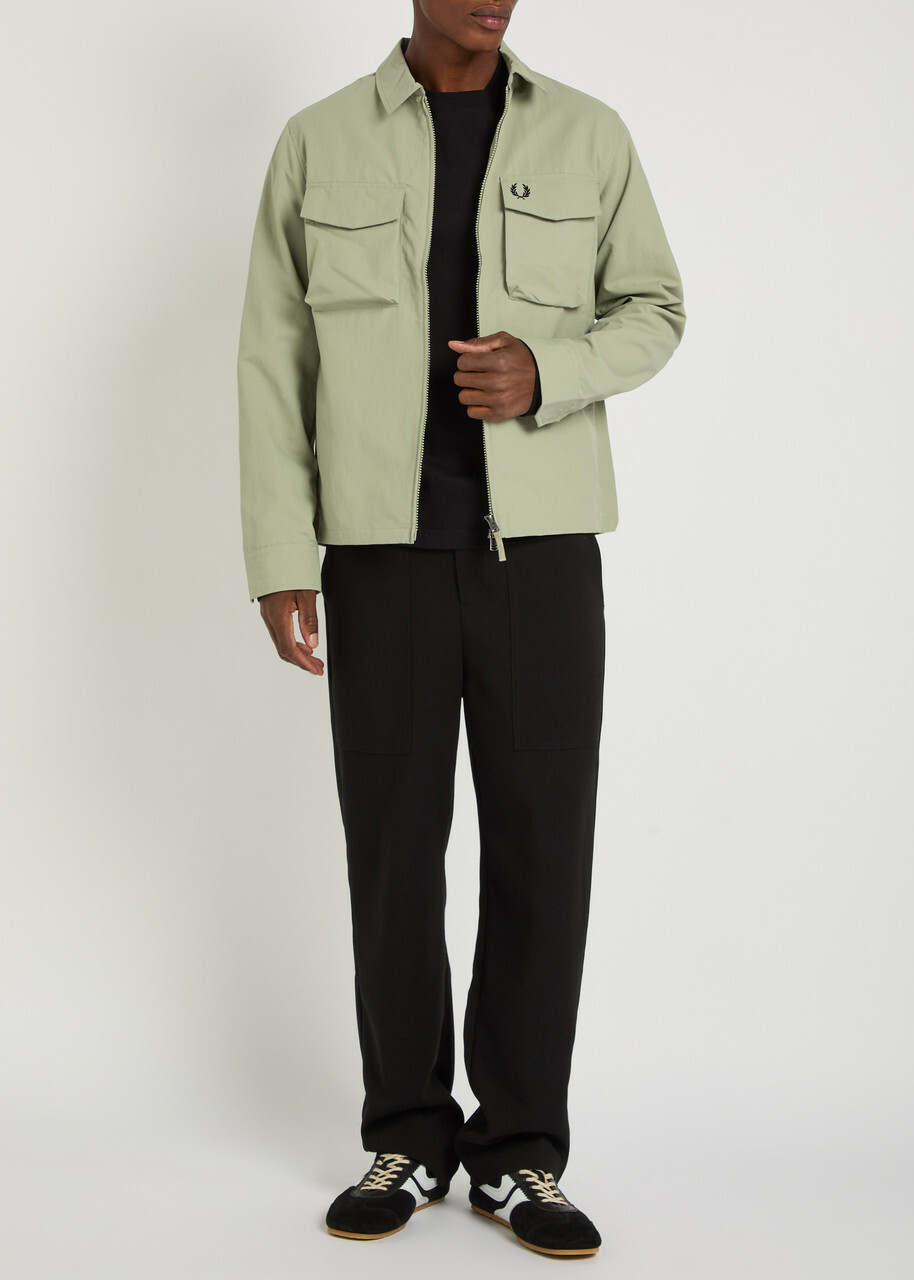 Fred Perry Logo-embroidered Crinkled Shell Overshirt Light Green