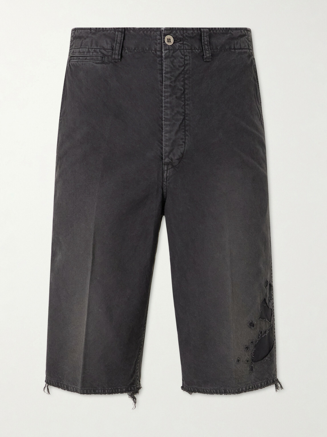 Visvim - Straight-Leg Frayed Cotton-Twill Shorts - Black